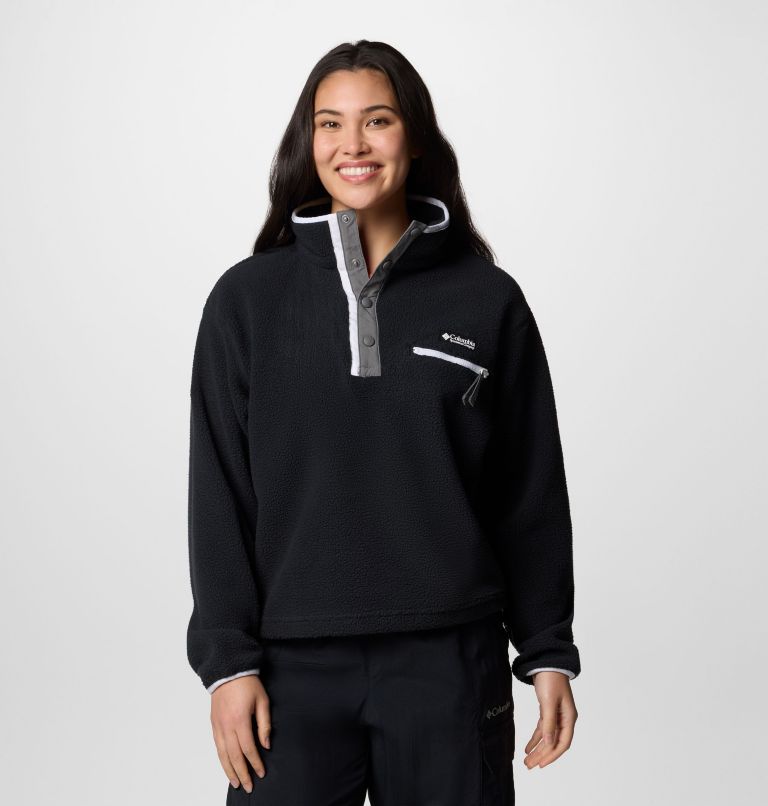 Women's Helvetia II Cropped Sherpa Half Snap Fleece, Color: Black, image 1