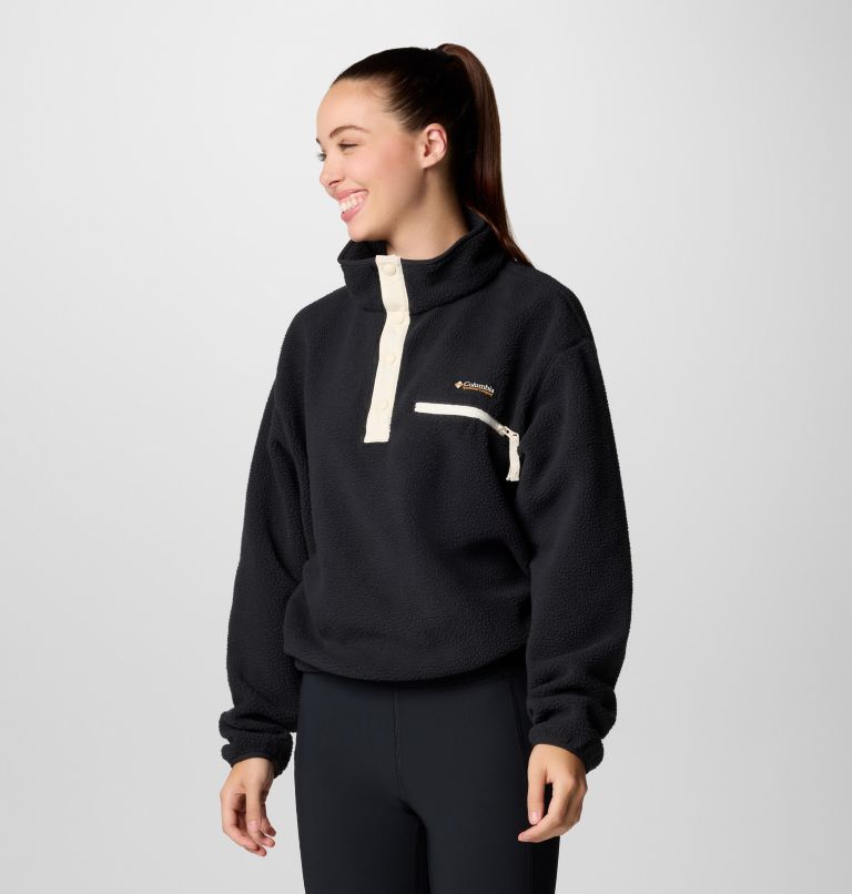 Helvetia II Cropped Half Snap Fleece, Color: Black, image 6