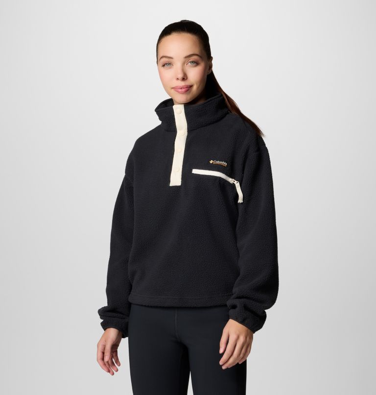 Helvetia II Cropped Half Snap Fleece, Color: Black, image 1