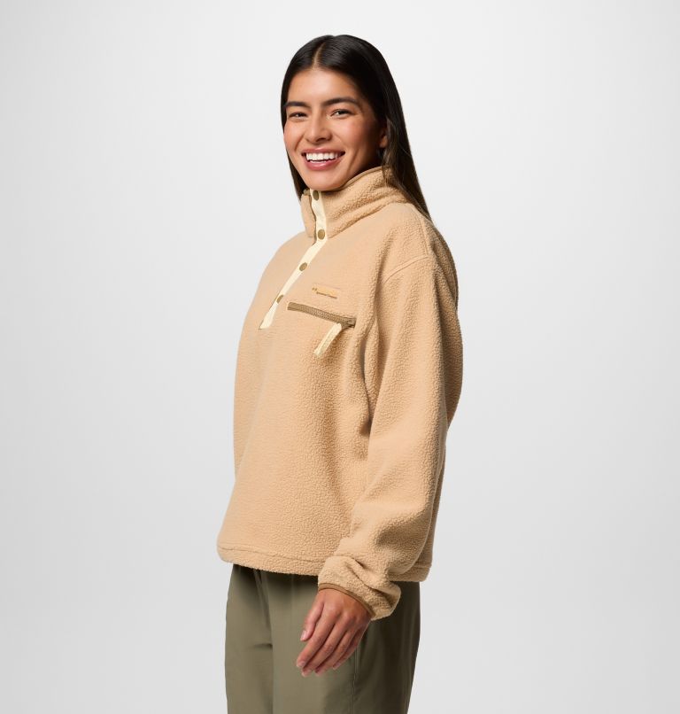 Women's Helvetia II Cropped Sherpa Half Snap Fleece, Color: Canoe, image 3