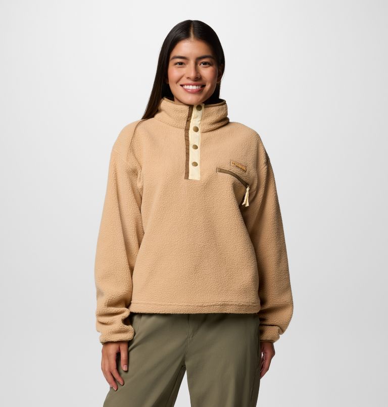 Women's Helvetia II Cropped Sherpa Half Snap Fleece, Color: Canoe, image 1