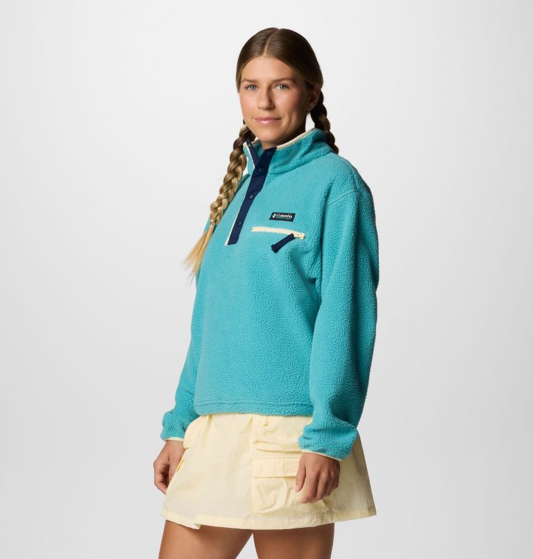 Women's Helvetia II Cropped Sherpa Half Snap Fleece, Color: Teal, image 3