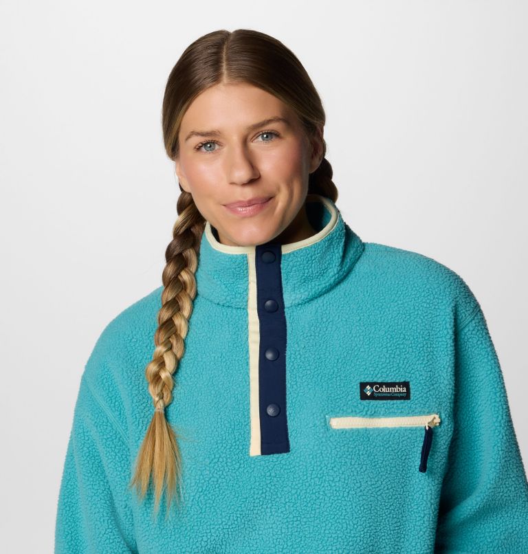 Women's Helvetia II Cropped Sherpa Half Snap Fleece, Color: Teal, image 4