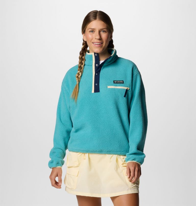 Women's Helvetia II Cropped Sherpa Half Snap Fleece, Color: Teal, image 1
