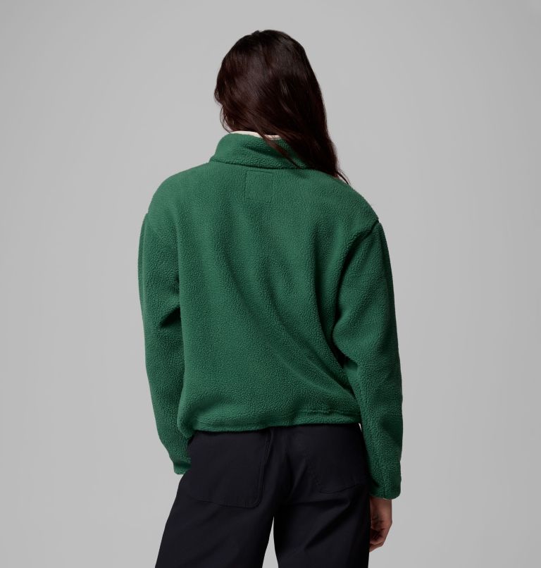 Women's Helvetia II Cropped Half Snap Fleece Pullover, Color: Rain Forest, Collegiate Navy, Dark Stone, image 3