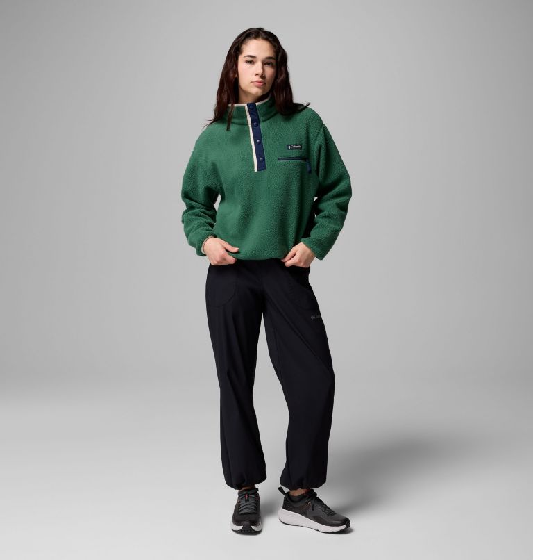 Women's Helvetia II Cropped Half Snap Fleece Pullover, Color: Rain Forest, Collegiate Navy, Dark Stone, image 2
