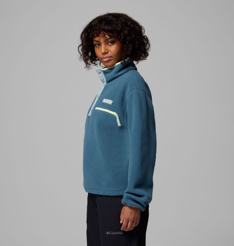 Women's Helvetia II Cropped Half Snap Fleece Pullover, Color: Everblue, Crushed Blue, Citron Haze, image 4