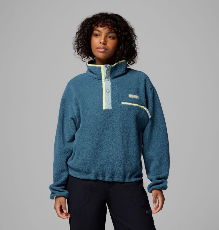 Women's Helvetia II Cropped Half Snap Fleece Pullover, Color: Everblue, Crushed Blue, Citron Haze, image 5