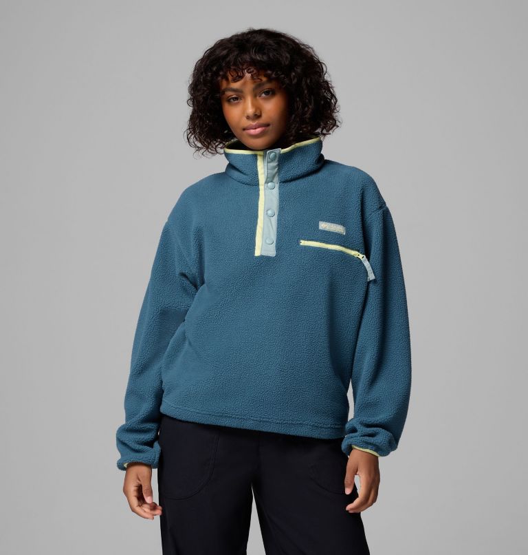 Women's Helvetia II Cropped Half Snap Fleece Pullover, Color: Everblue, Crushed Blue, Citron Haze, image 1