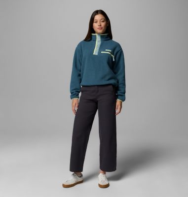 Women's Helvetia II Cropped Sherpa Half Snap Fleece, Color: Everblue, Crushed Blue, Citron Haze, image 2