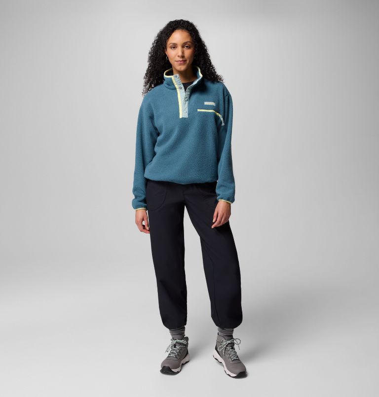 Women's Helvetia II Cropped Half Snap Fleece Pullover, Color: Everblue, Crushed Blue, Citron Haze, image 8