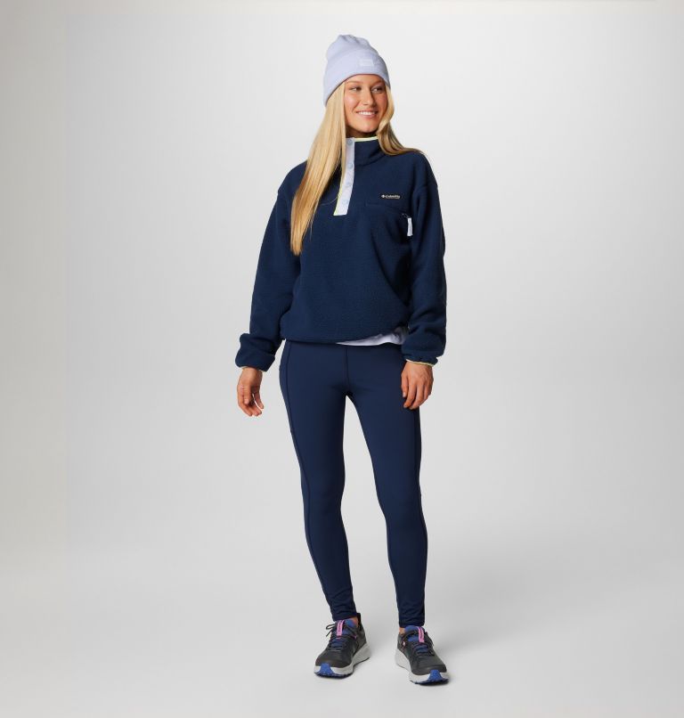 Women's Helvetia II Cropped Sherpa Half Snap Fleece, Color: Collegiate Navy, image 3