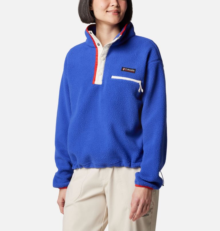 Women's Helvetia II Cropped Sherpa Half Snap Fleece, Color: Clematis Blue, image 6