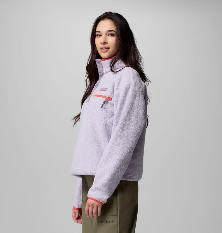 Women's Helvetia II Cropped Half Snap Fleece Pullover, Color: Lavender Pearl, Shale Purple, Zing, image 3