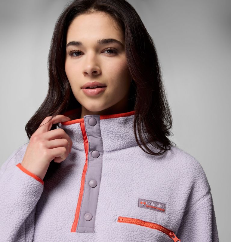 Women's Helvetia II Cropped Half Snap Fleece Pullover, Color: Lavender Pearl, Shale Purple, Zing, image 4