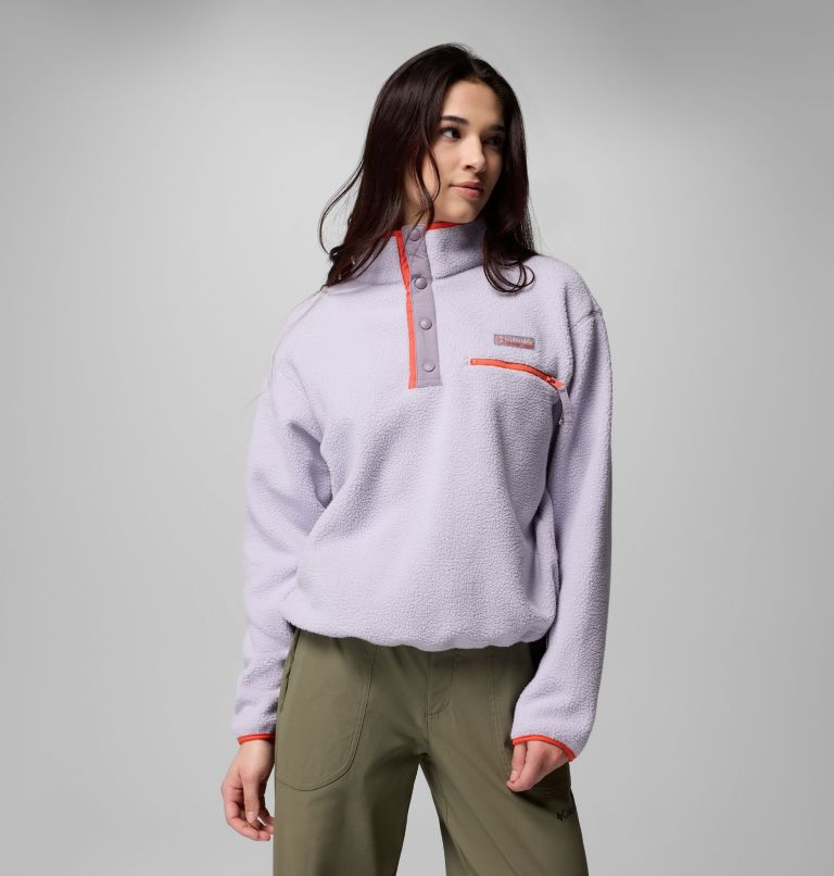 Women's Helvetia II Cropped Half Snap Fleece Pullover, Color: Lavender Pearl, Shale Purple, Zing, image 5