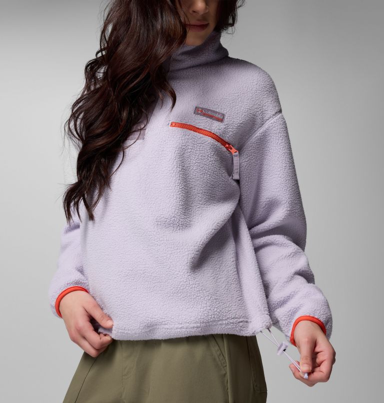 Women's Helvetia II Cropped Half Snap Fleece Pullover, Color: Lavender Pearl, Shale Purple, Zing, image 6