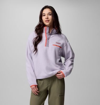 Women's Helvetia II Cropped Sherpa Half Snap Fleece, Color: Lavender Pearl, Shale Purple, Zing, image 1