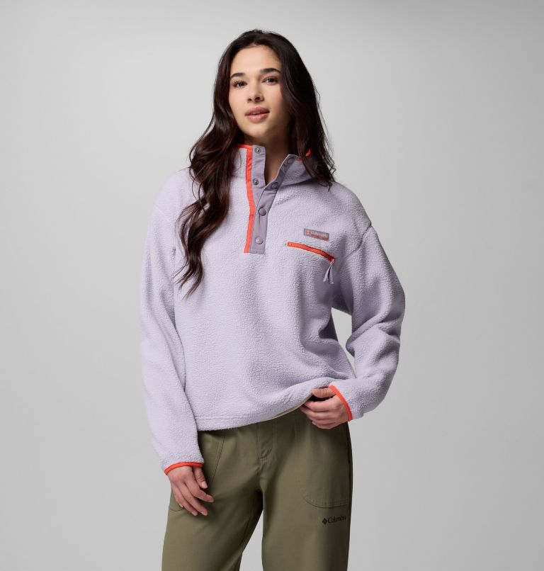 Women's Helvetia II Cropped Half Snap Fleece Pullover, Color: Lavender Pearl, Shale Purple, Zing, image 1