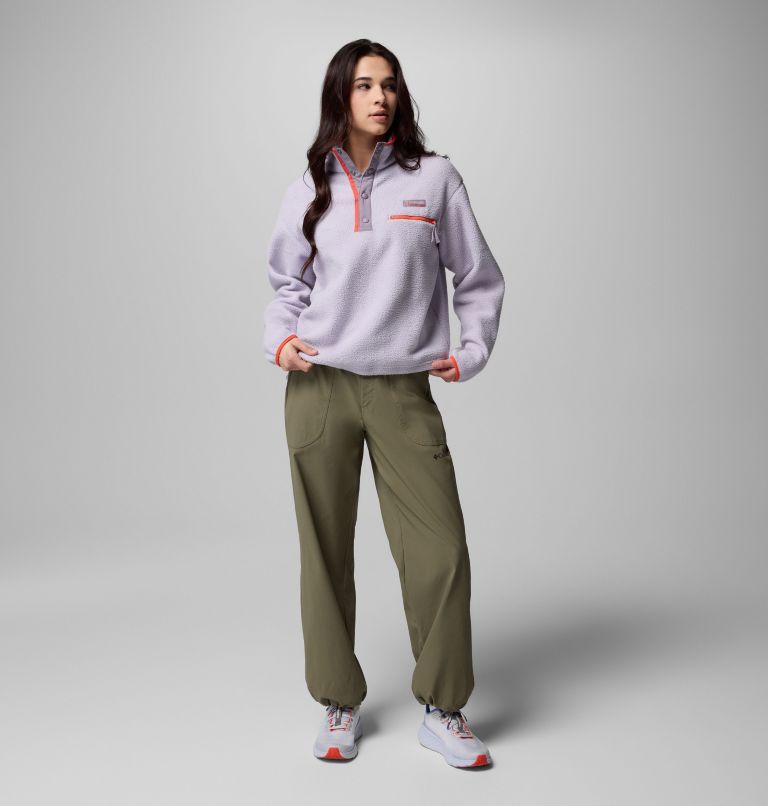 Women's Helvetia II Cropped Half Snap Fleece Pullover, Color: Lavender Pearl, Shale Purple, Zing, image 2