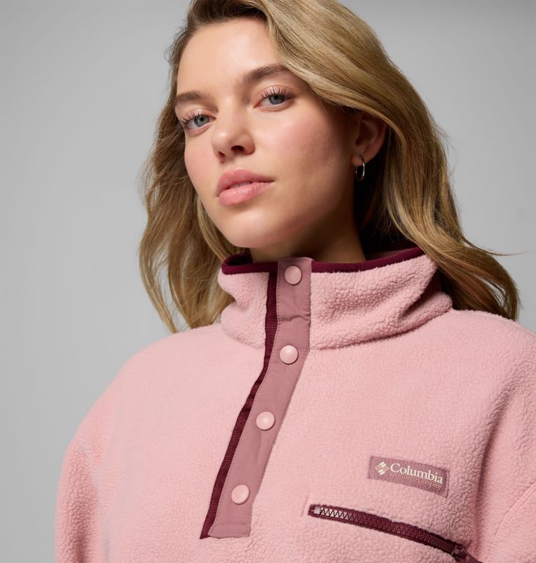 Women's Helvetia II Cropped Half Snap Fleece Pullover, Color: Eraser Pink, Fig, Rich Wine, image 5