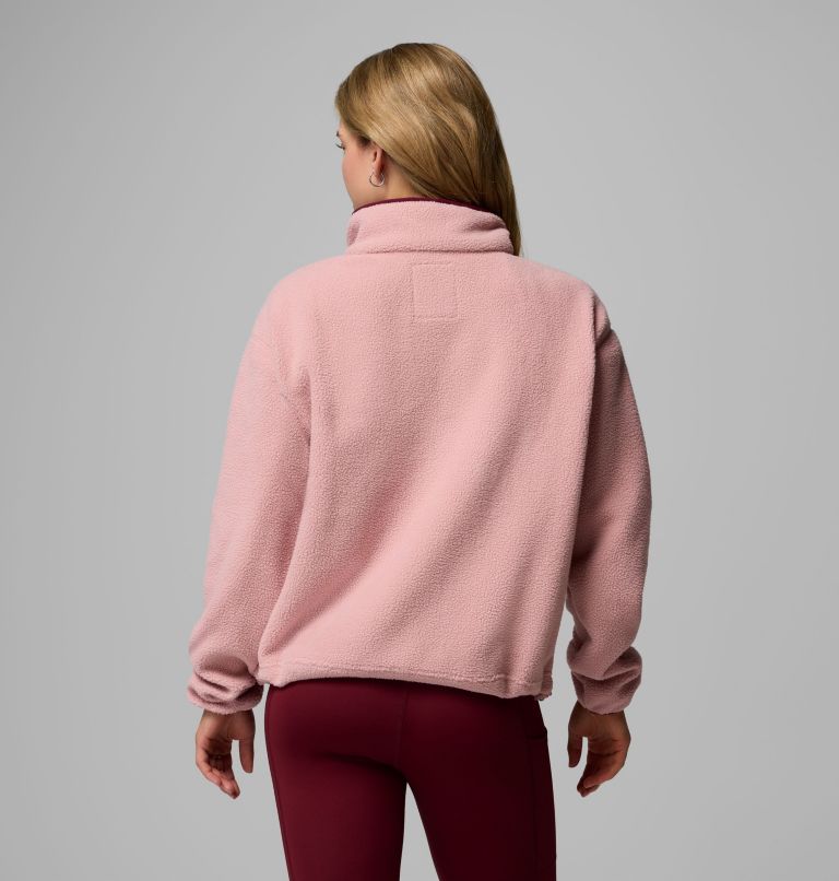 Women's Helvetia II Cropped Half Snap Fleece Pullover, Color: Eraser Pink, Fig, Rich Wine, image 3