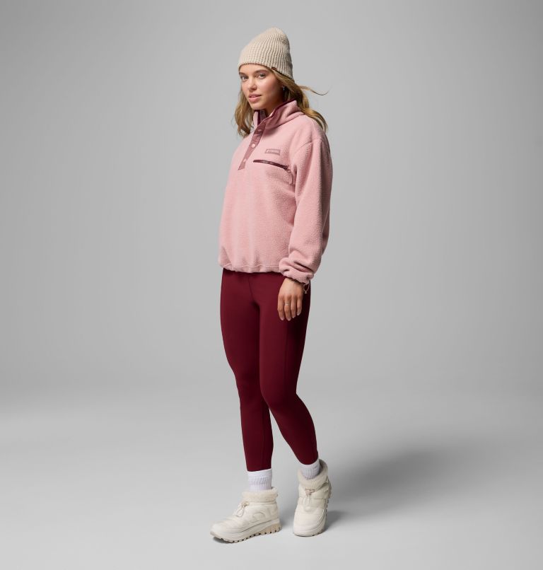 Women's Helvetia II Cropped Half Snap Fleece Pullover, Color: Eraser Pink, Fig, Rich Wine, image 2