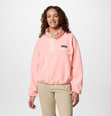 Women's Helvetia II Cropped Sherpa Half Snap Fleece, Color: Pink Sand, image 1