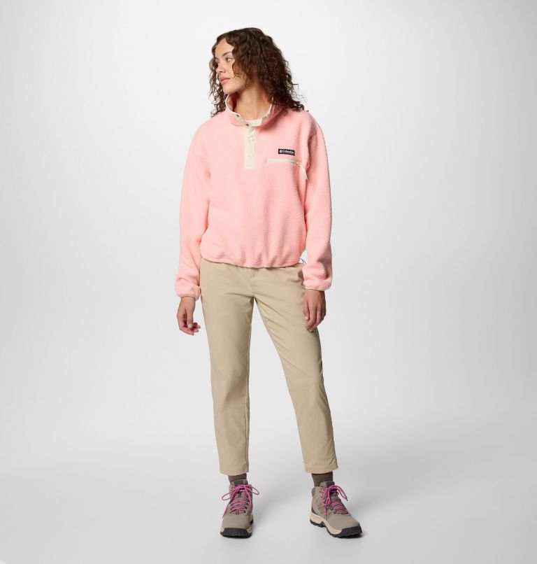 Women's Helvetia II Cropped Sherpa Half Snap Fleece, Color: Pink Sand, image 6