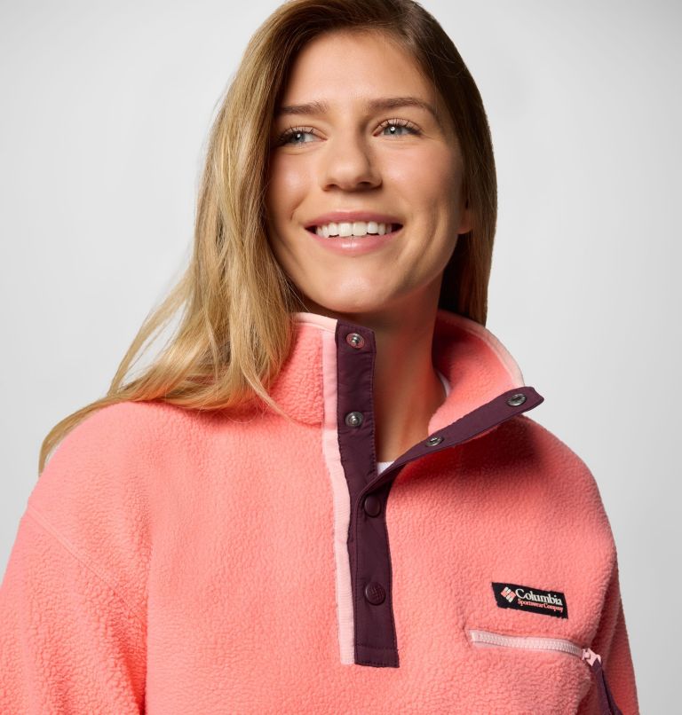 Women's Helvetia II Cropped Sherpa Half Snap Fleece, Color: Alpenglow, image 4