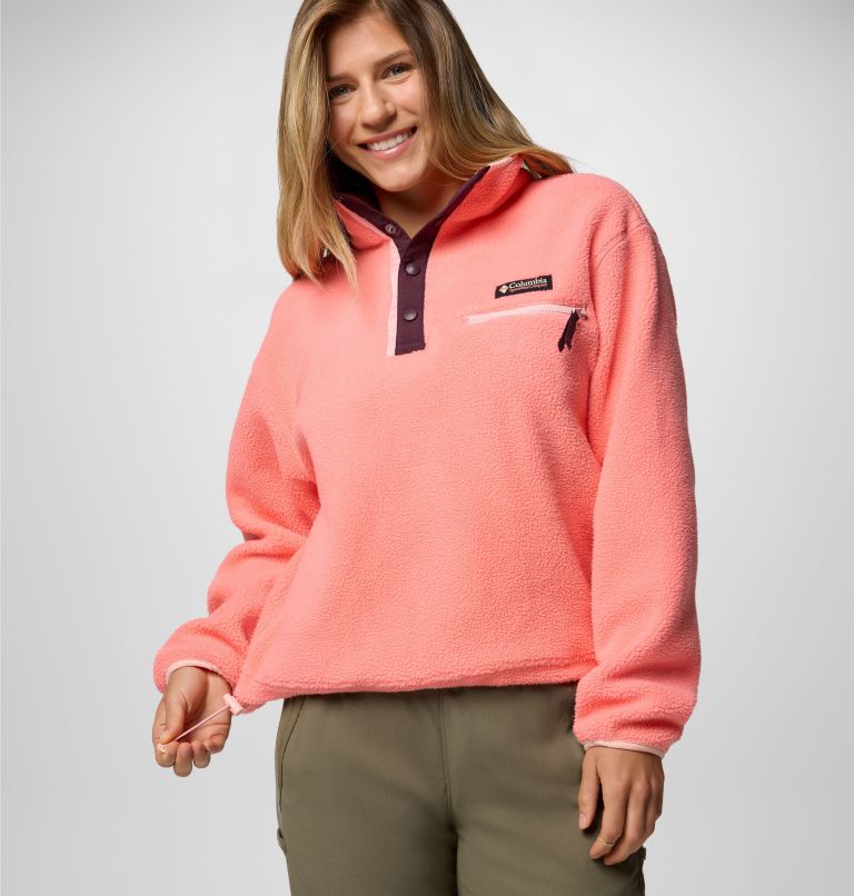 Women's Helvetia II Cropped Sherpa Half Snap Fleece, Color: Alpenglow, image 5