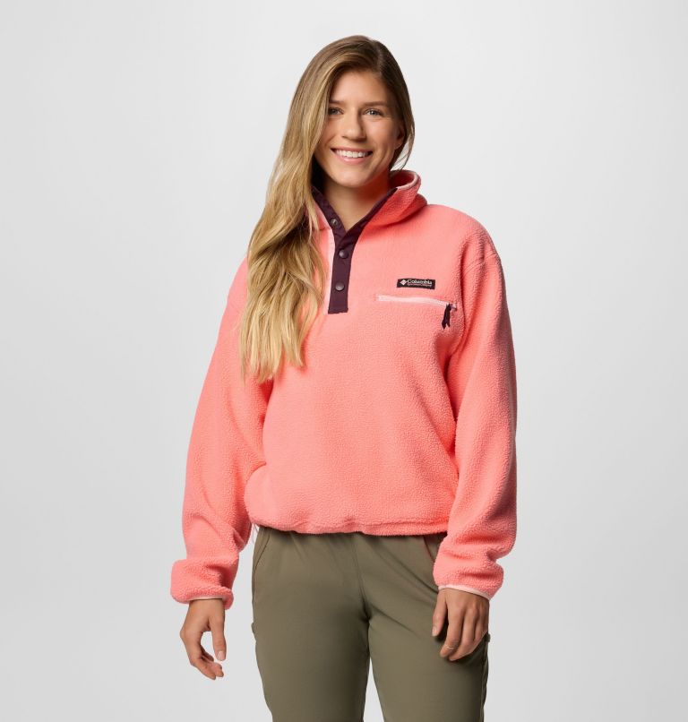 Women's Helvetia II Cropped Sherpa Half Snap Fleece, Color: Alpenglow, image 6