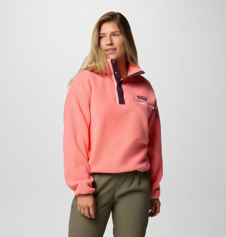 Women's Helvetia II Cropped Sherpa Half Snap Fleece, Color: Alpenglow, image 1