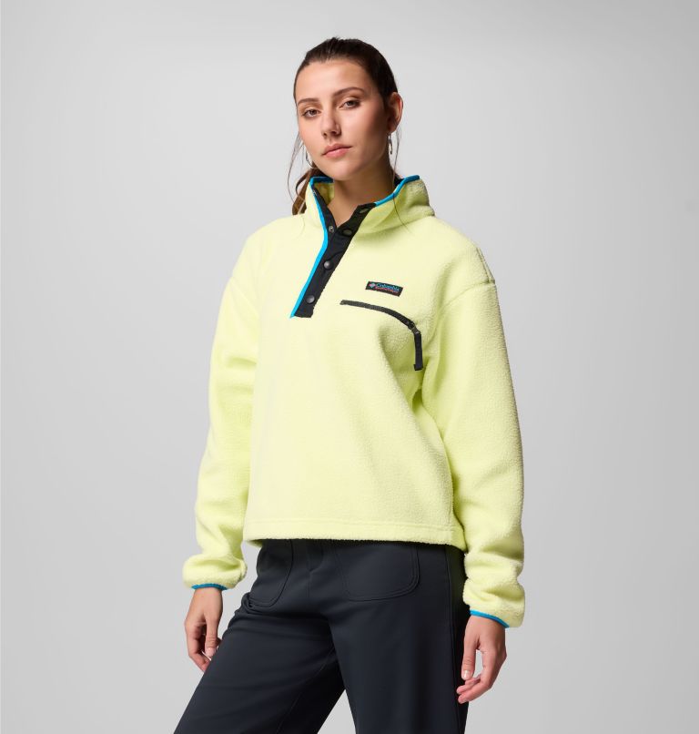 Women's Helvetia II Cropped Half Snap Fleece Pullover, Color: Citron Haze, Black, Compass Blue, image 4
