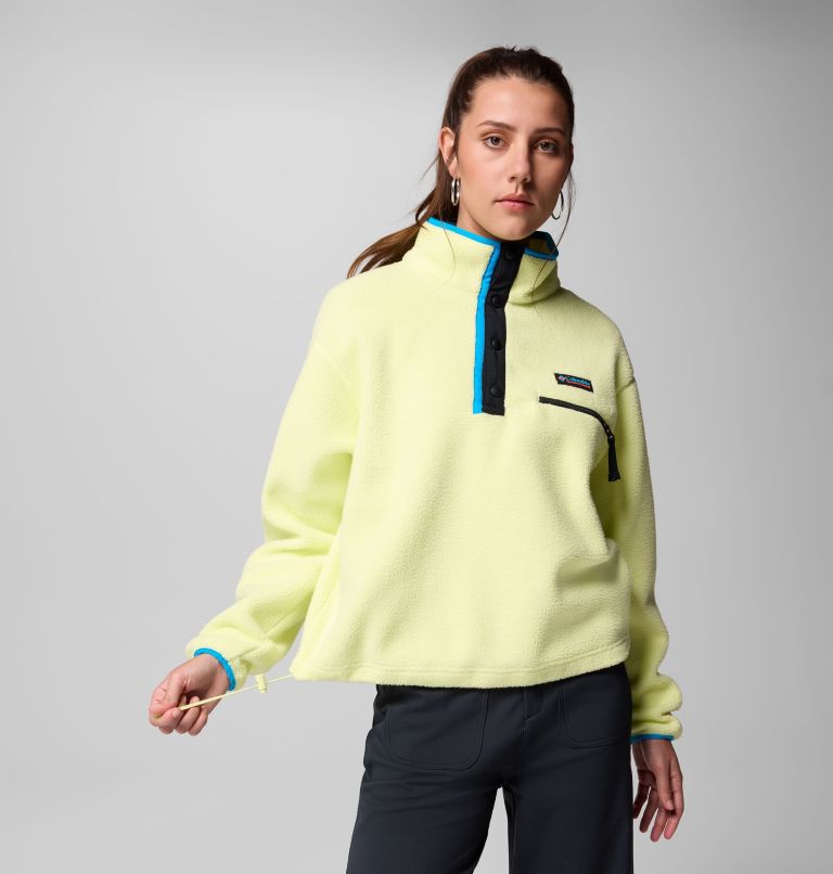 Women's Helvetia II Cropped Half Snap Fleece Pullover, Color: Citron Haze, Black, Compass Blue, image 6
