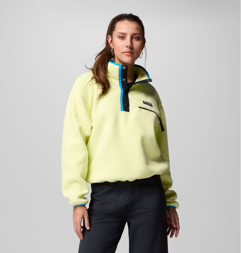 Women's Helvetia II Cropped Half Snap Fleece Pullover, Color: Citron Haze, Black, Compass Blue, image 1