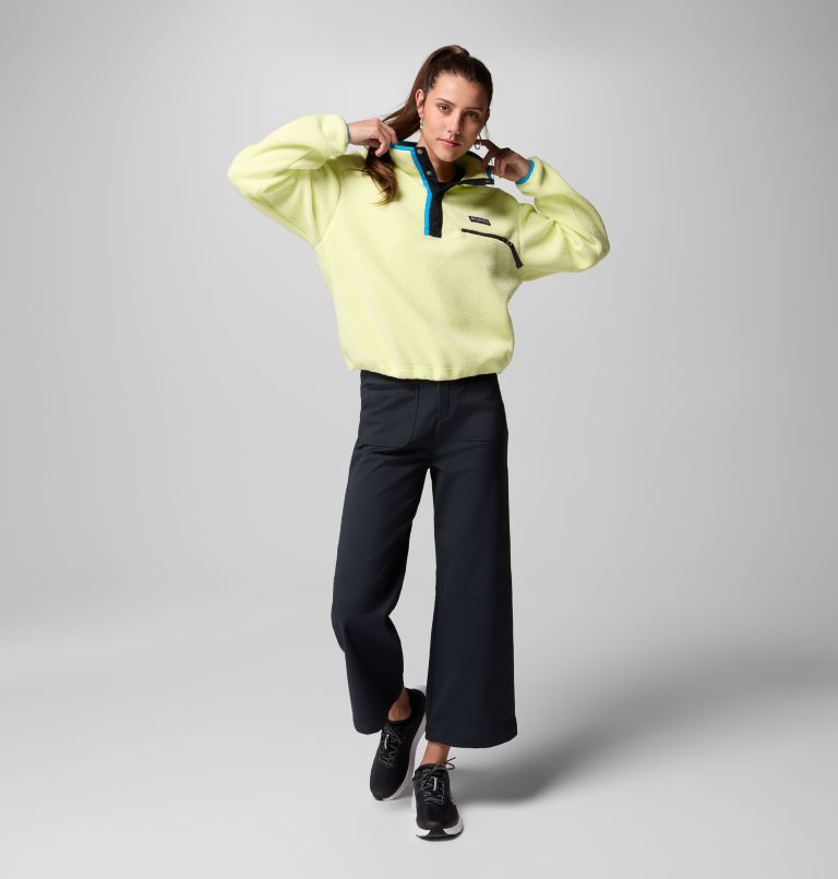 Women's Helvetia II Cropped Half Snap Fleece Pullover, Color: Citron Haze, Black, Compass Blue, image 2