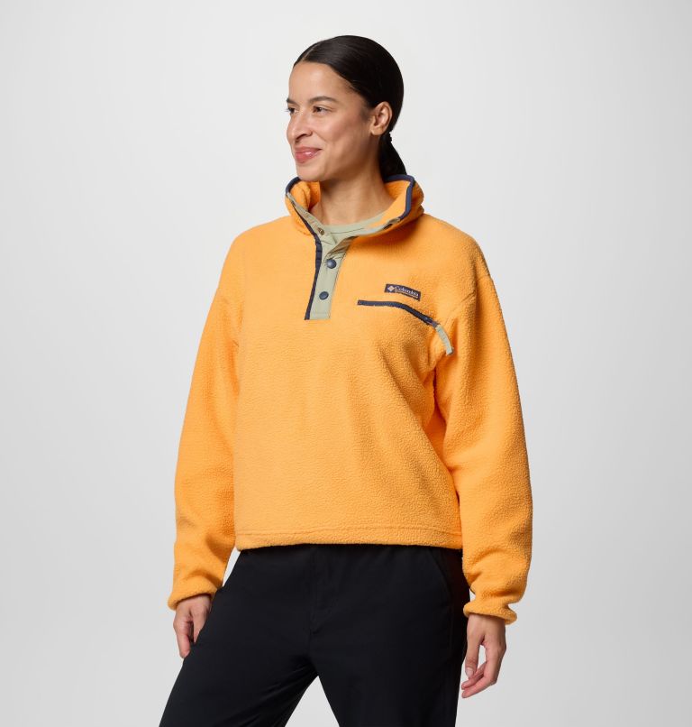 Women's Helvetia II Cropped Sherpa Half Snap Fleece, Color: Summer Orange, image 3