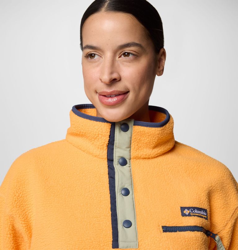 Women's Helvetia II Cropped Sherpa Half Snap Fleece, Color: Summer Orange, image 4