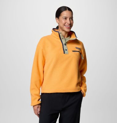 Women's Helvetia II Cropped Sherpa Half Snap Fleece, Color: Summer Orange, image 1