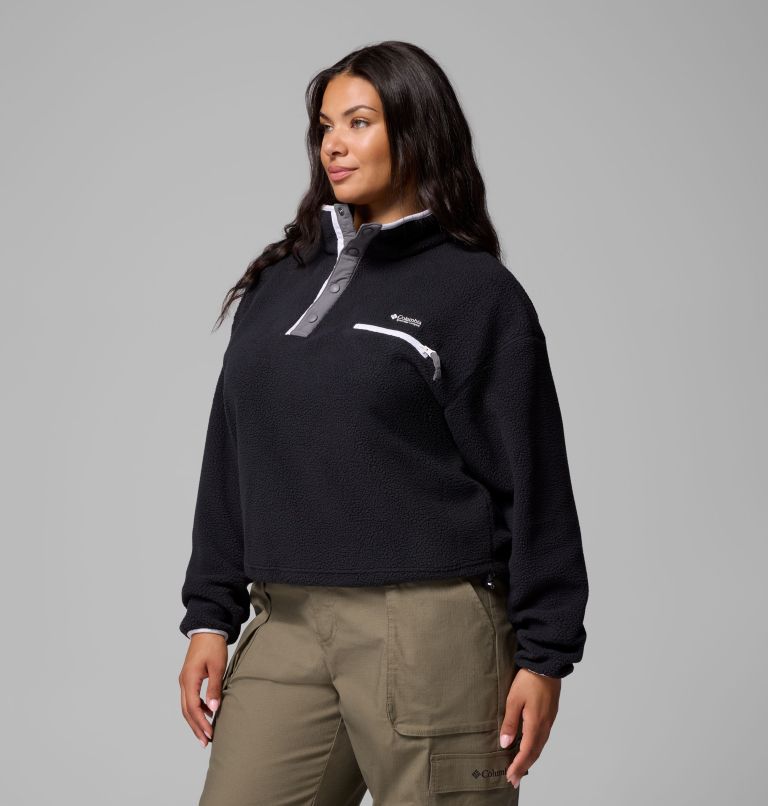 Women's Helvetia II Cropped Half Snap Fleece Pullover - Plus Size, Color: Black, image 4