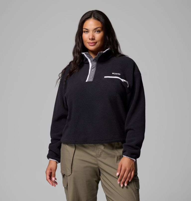 Women's Helvetia II Cropped Half Snap Fleece Pullover - Plus Size, Color: Black, image 1