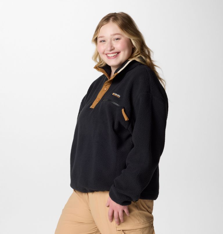 Women's Helvetia II Cropped Half Snap Fleece Pullover - Plus Size, Color: Black, image 4