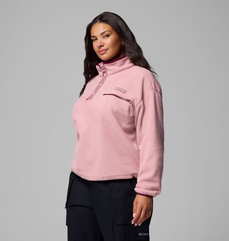 Women's Helvetia II Cropped Half Snap Fleece Pullover - Plus Size, Color: Eraser Pink, Fig, Rich Wine, image 4