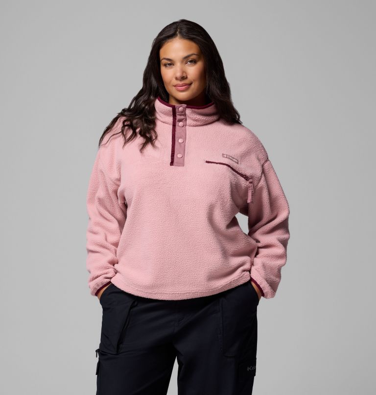 Women's Helvetia II Cropped Half Snap Fleece Pullover - Plus Size, Color: Eraser Pink, Fig, Rich Wine, image 1