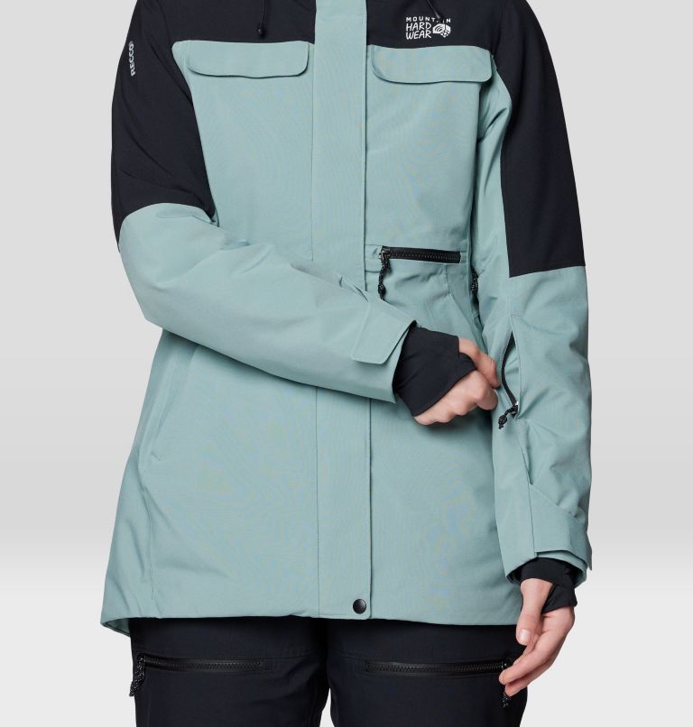 Women's Powder Maven Parka, Color: Blue Sage, Black, image 10