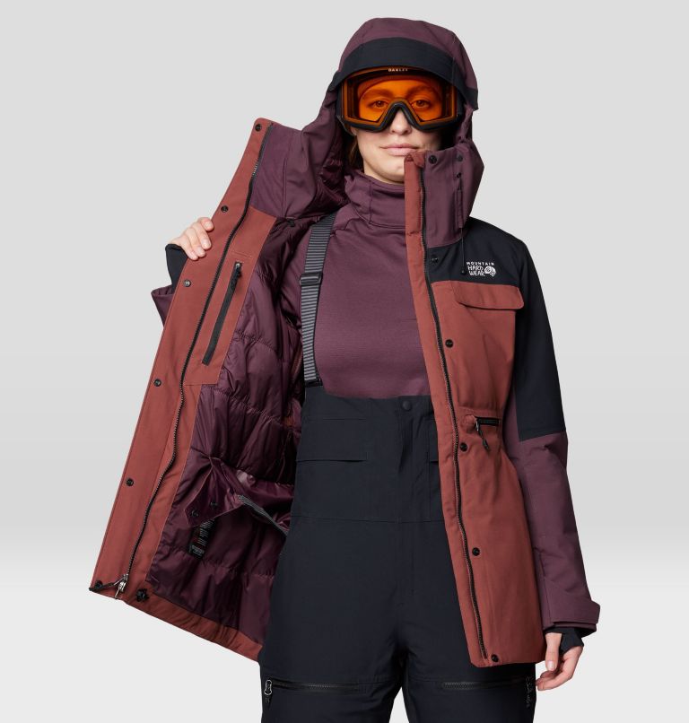 Women's Powder Maven Parka, Color: Bourbon Brown, Blackberry, Black, image 4
