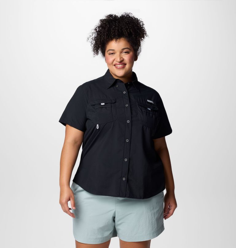 Women's PFG Bahama Short Sleeve Shirt - Plus Size, Color: Black, image 1