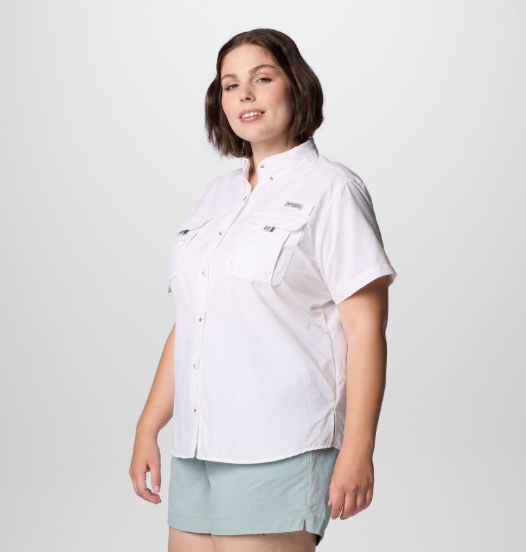 Women's PFG Bahama Short Sleeve Shirt - Plus Size, Color: White, image 4