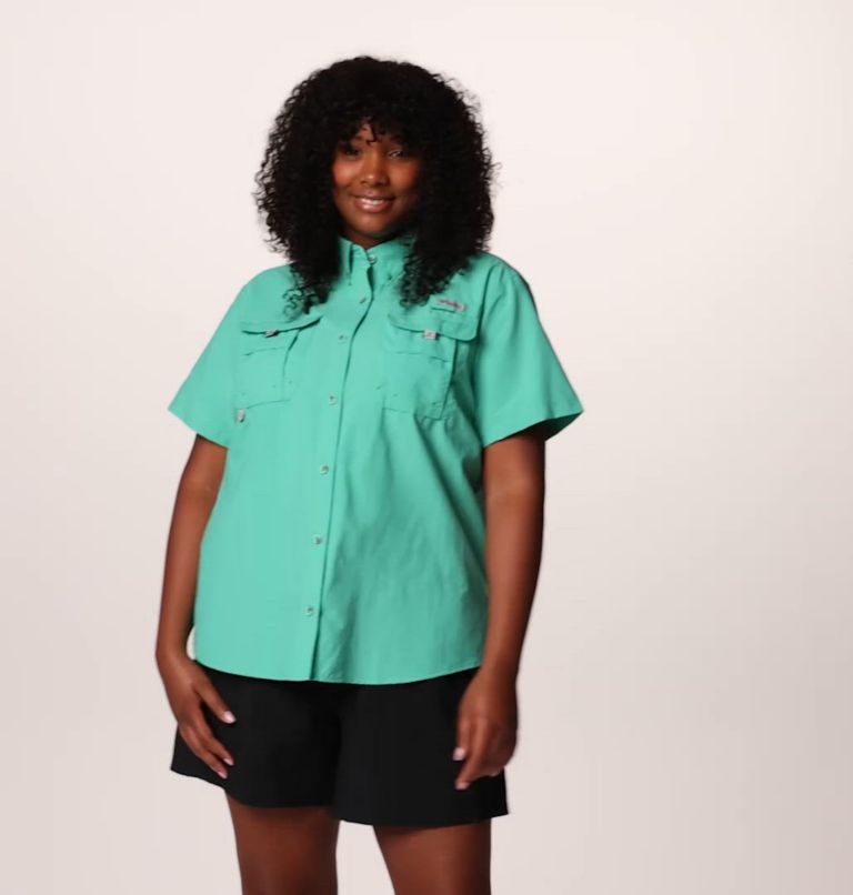 Women's PFG Bahama Short Sleeve Shirt - Plus Size, Color: Glaze Green